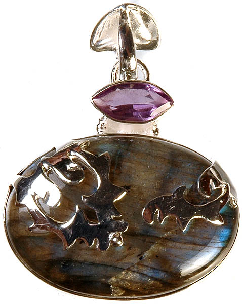 Labradorite Oval Pendant with Faceted Amethyst Marquis