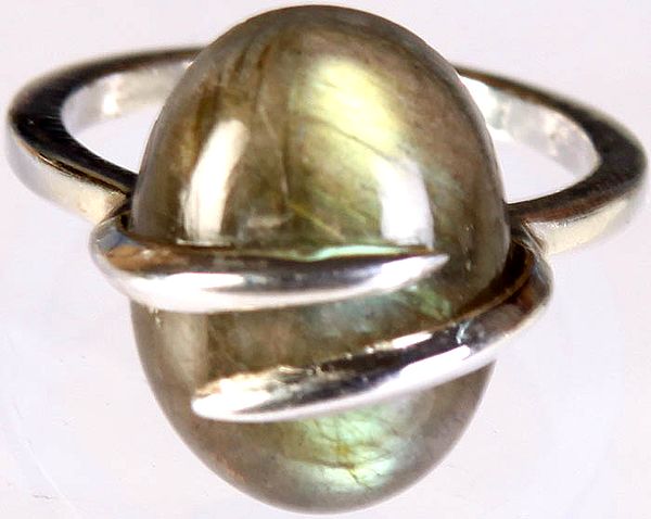 Labradorite Oval Ring with Sterling Band