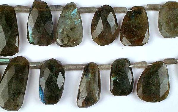 Labradorite Side-Drilled Faceted Tumbles with Tubes