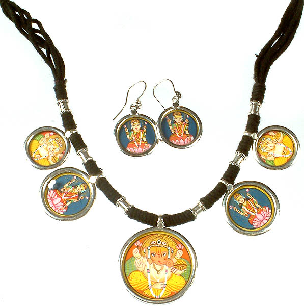 Lakshmi Ganesha Necklace with Earrings Set