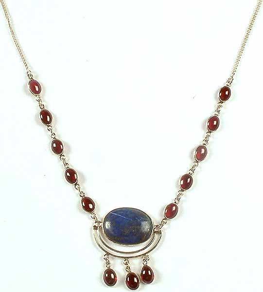 Lapis Lazuli & Garnet Necklace With Dangles
