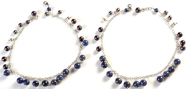 Lapis Lazuli and Black Pearl Anklets (Price Per Pair)