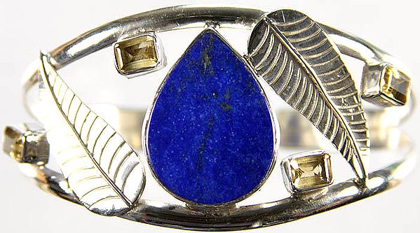 Lapis Lazuli and Citrine Bangle with Sterling Leaves