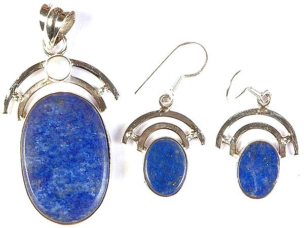 Lapis Lazuli and Pearl Pendant with Earrings Set