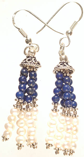 Lapis Lazuli and Pearl Shower Earrings