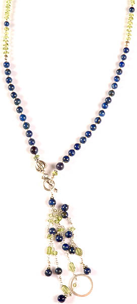 Lapis Lazuli and Peridot Necklace with Charms