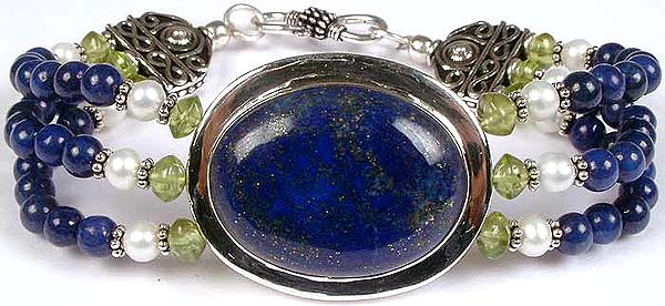 Lapis Lazuli Bracelet with Pearl & Peridot