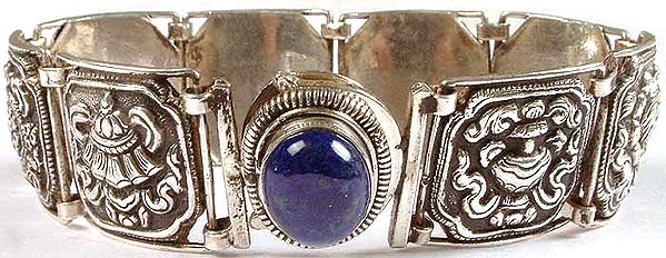 Lapis Lazuli Bracelet with Tibetan Eight Auspicious Symbols