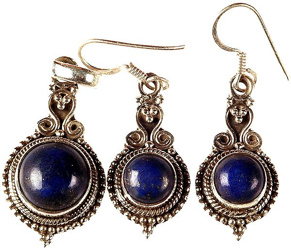 Lapis Lazuli Cabochon Pendant with Matching Earrings Set