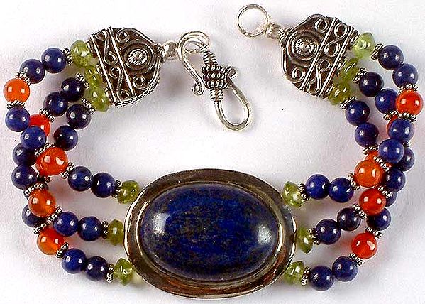 Lapis Lazuli, Carnelian & Peridot Beaded Bracelet