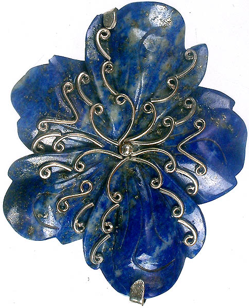 Lapis Lazuli Carved Flower Brooch Cum Pendant