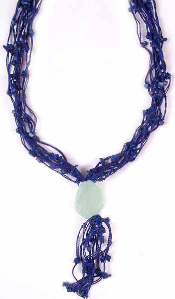 Lapis Lazuli Chip Necklace with Faceted Peru Chalcedony Tumble