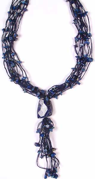 Lapis Lazuli Chip Necklace with Faceted Tumble