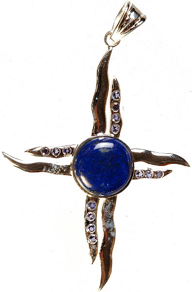 Lapis Lazuli Cross Pendant with Faceted Iolite