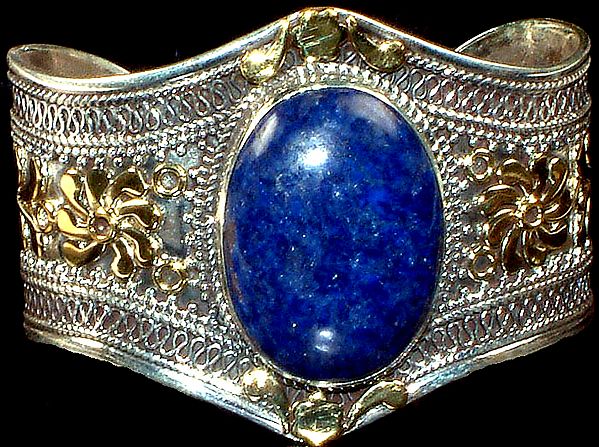 Lapis Lazuli Cuff Bracelet with Copper Fins