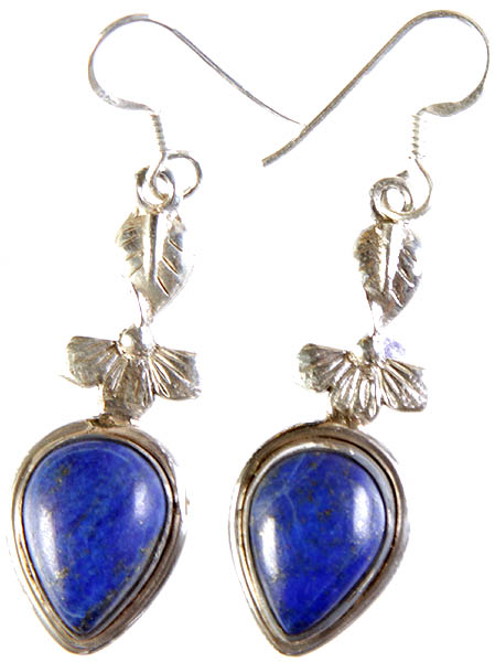 Lapis Lazuli Earrings with Sterling Leaves