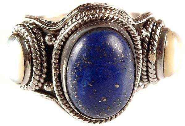 Lapis Lazuli Finger Ring with Twin Pearl