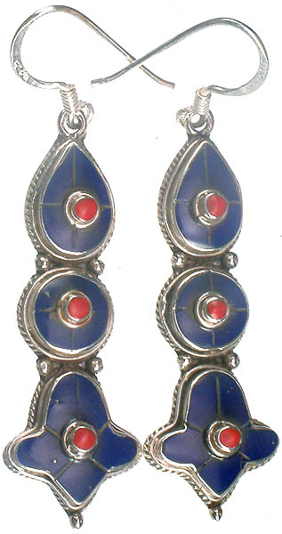 Lapis Lazuli Inlay Earrings with Coral