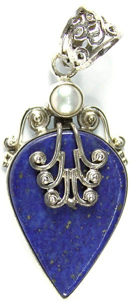 Lapis Lazuli Inverted Teardrop Pendant with Pearl