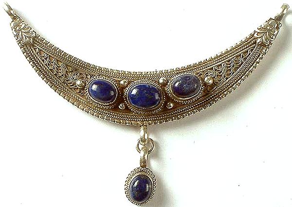 Lapis Lazuli Necklace Center with Dangle & Filigree