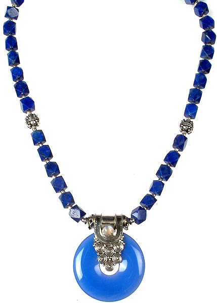 Lapis Lazuli Necklace with Blue Chalcedony Pendant