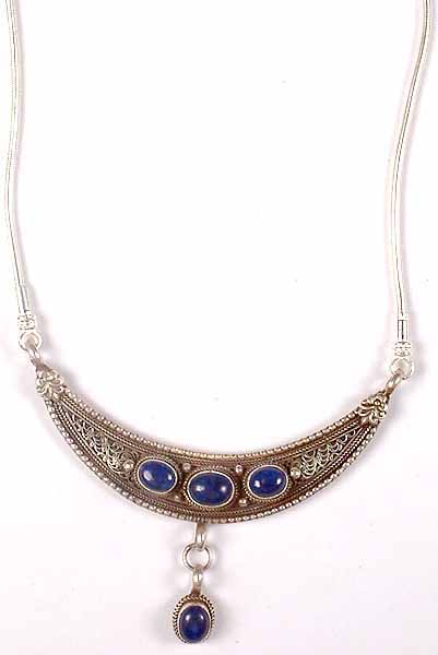 Lapis Lazuli Necklace with Filigree & Dangle