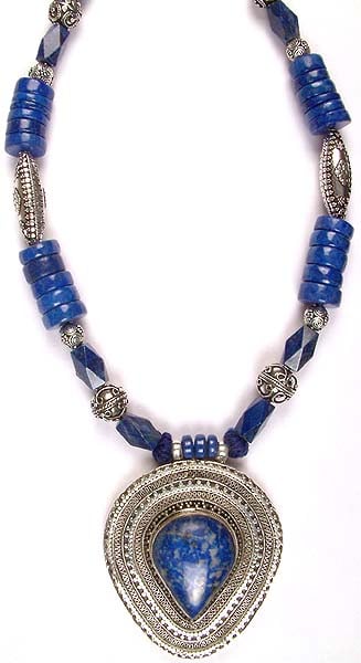 Lapis Lazuli Necklace with Filigree & Sterling Beads