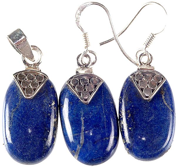 Lapis Lazuli Oval Pendant with Earrings Set
