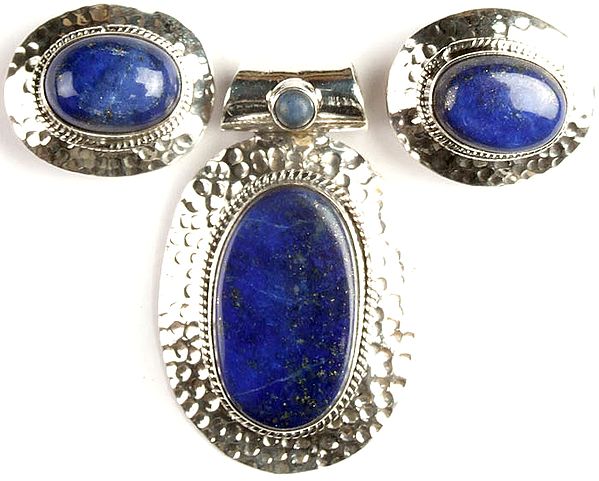 Lapis Lazuli Oval Pendant with Matching Earrings Set