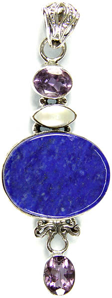 Lapis Lazuli Oval Pendant with Pearl and Amethyst