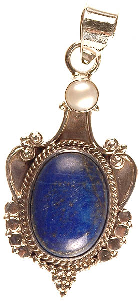 Lapis lazuli Oval Pendant with Pearl