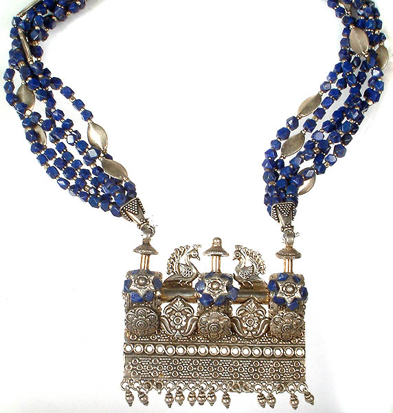 Lapis Lazuli Peacock Necklace | Exotic India Art