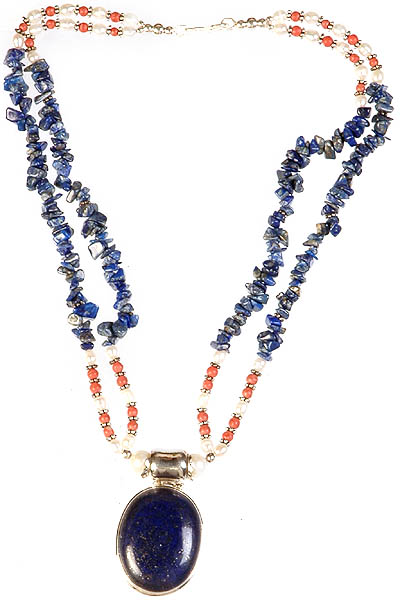 Lapis Lazuli, Pearl and Coral Necklace