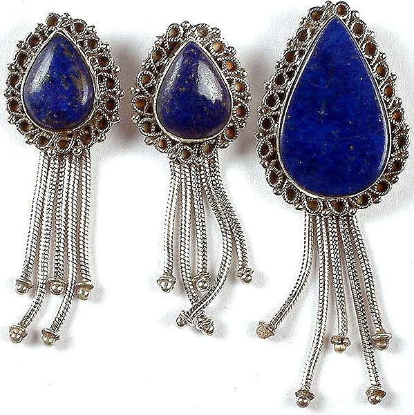 Lapis Lazuli Pendant & Earrings Set with Sterling Showers