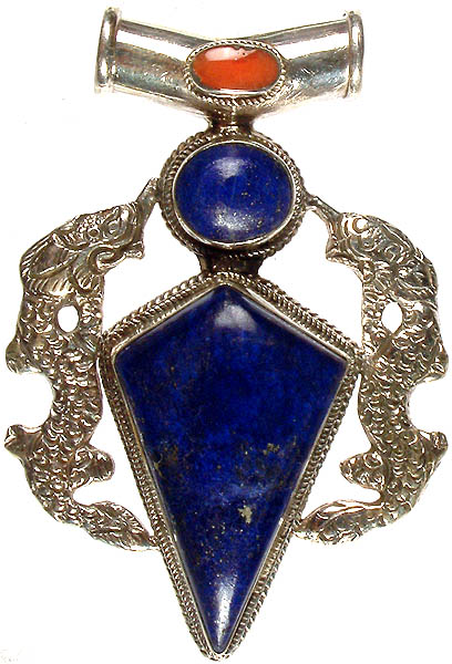 Lapis Lazuli Pendant with Coral and Dragons