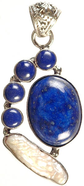 Lapis Lazuli Pendant with Rugged Pearl