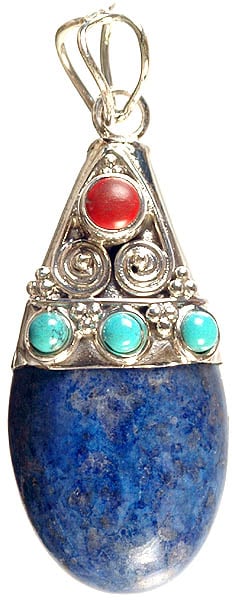 Lapis Lazuli Pendant with Turquoise and Coral
