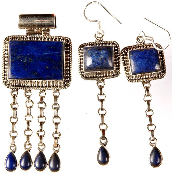 Lapis Lazuli Rectangle Pendant with Matching Earrings Set