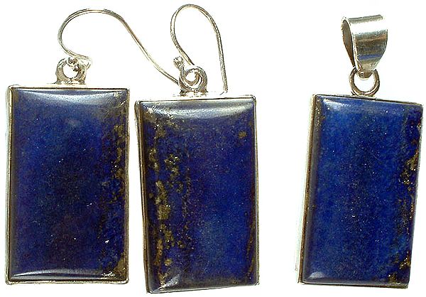 Lapis Lazuli Rectangular Pendant with Matching Earrings Set