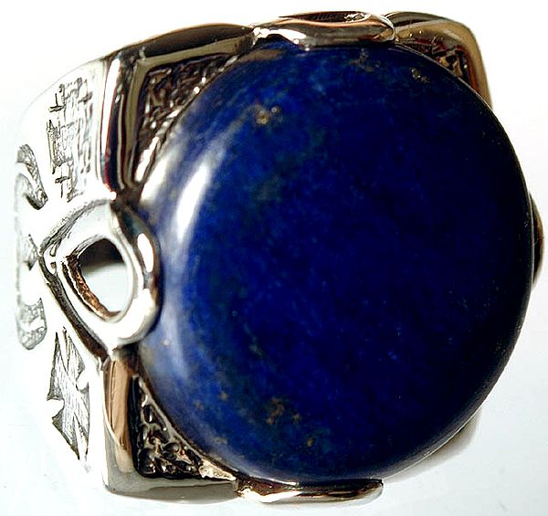 Lapis Lazuli Ring (Sides Engraved with Christian Symbols)