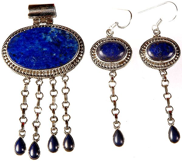 Lapis Lazuli Shower Pendant with Matching Earrings Set