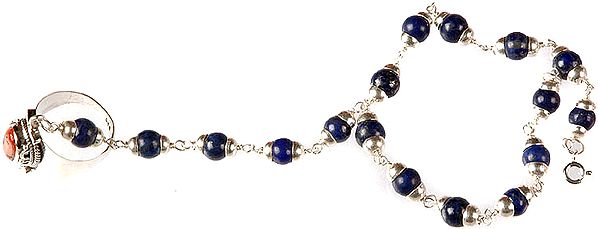 Lapis Lazuli Slave Bracelet with Coral Ring