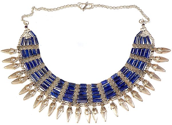 Lapis Lazuli Tubes Five Layer Beaded Necklace with Spikes