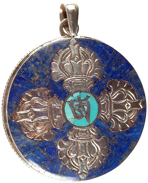 Lapis Lazuli Vishva Vajra Pendant with Central OM (AUM)