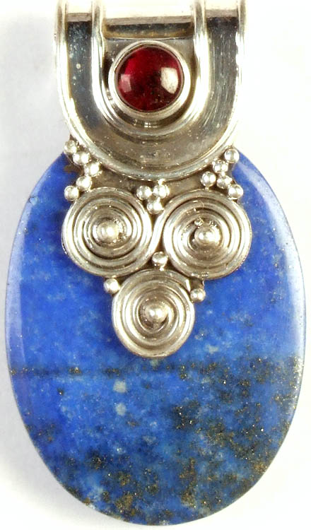 Lapis Lazuli Oval Pendant with Garnet