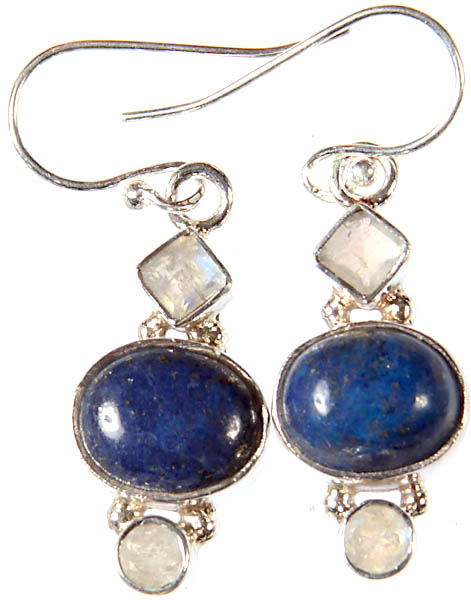 Lapis Lazuli with Rainbow Moonstone Earrings