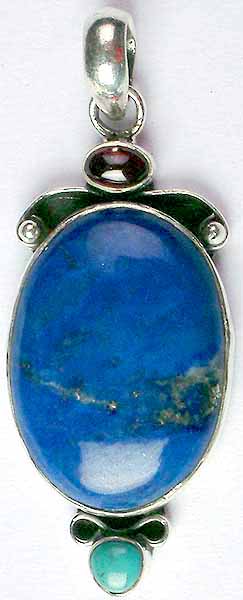 Lapis Pendant with Garnet and Turquoise