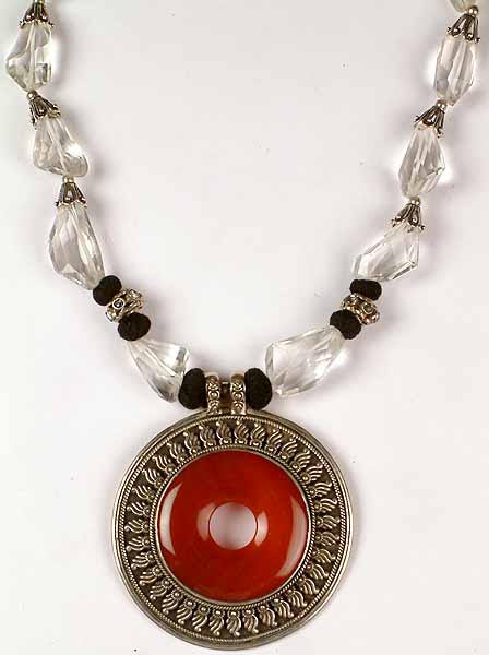 Large Carnelian Donut Necklace with Crystal