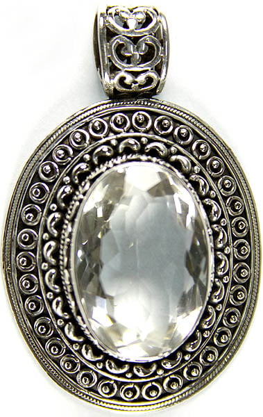 Large Faceted Crystal Oval Pendant
