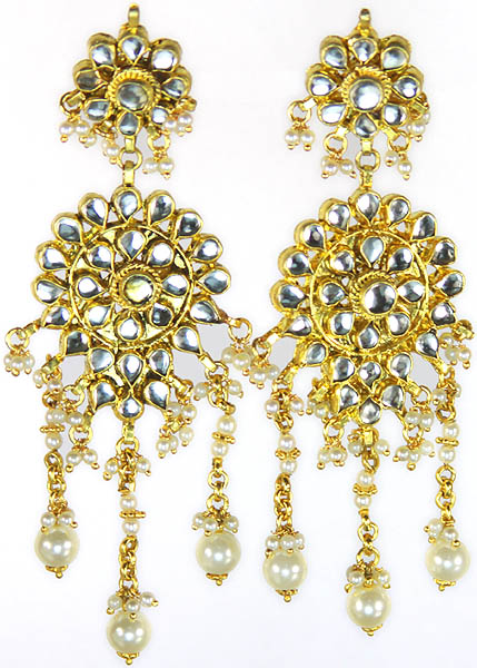 Large Kundan Bridal Earrings with Imitation Pearls